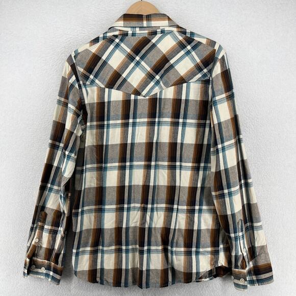 HOWE Shirt Mens L Heavy Flannel Western Plaid Button Up Workshirt Cotton Brown - Picture 4 of 15